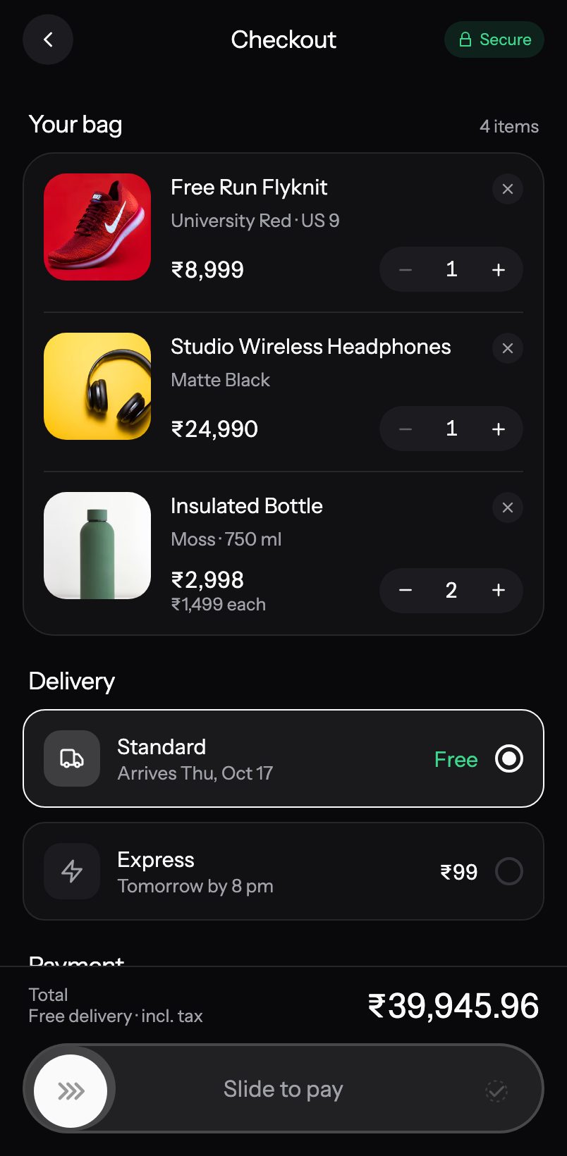 Checkout screen